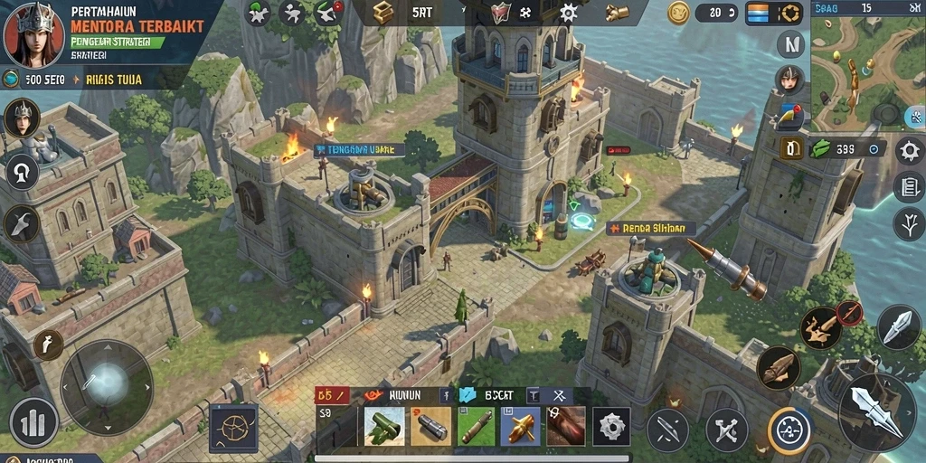 Gameplay menegangkan dalam 5RT dengan pertahanan menara yang strategis.