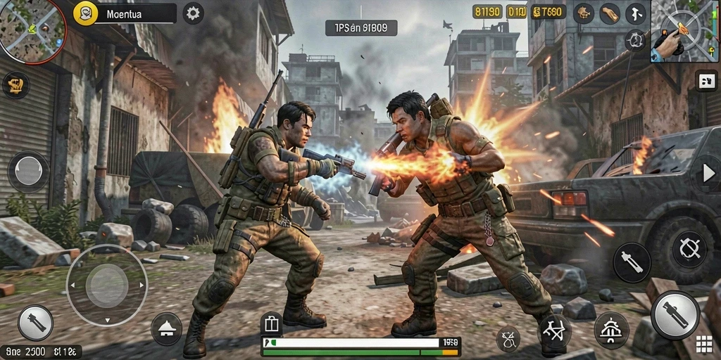 Tampilan epik gameplay 8180 di arena pertempuran TPS.