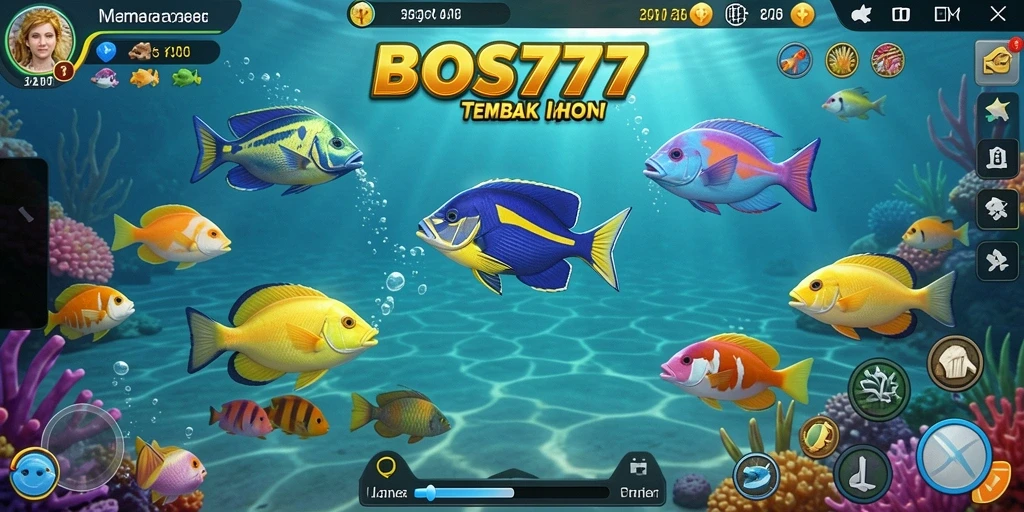 Screenshot gameplay utama BOS777 menampilkan aksi tembak ikan yang mendebarkan.