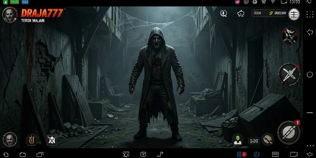 Screenshot DRAJA777 menampilkan momen menegangkan dengan suasana horor yang mencekam.