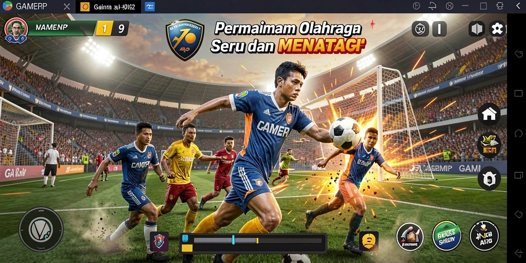 Screenshot GAMERP menunjukkan aksi seru dalam permainan olahraga.