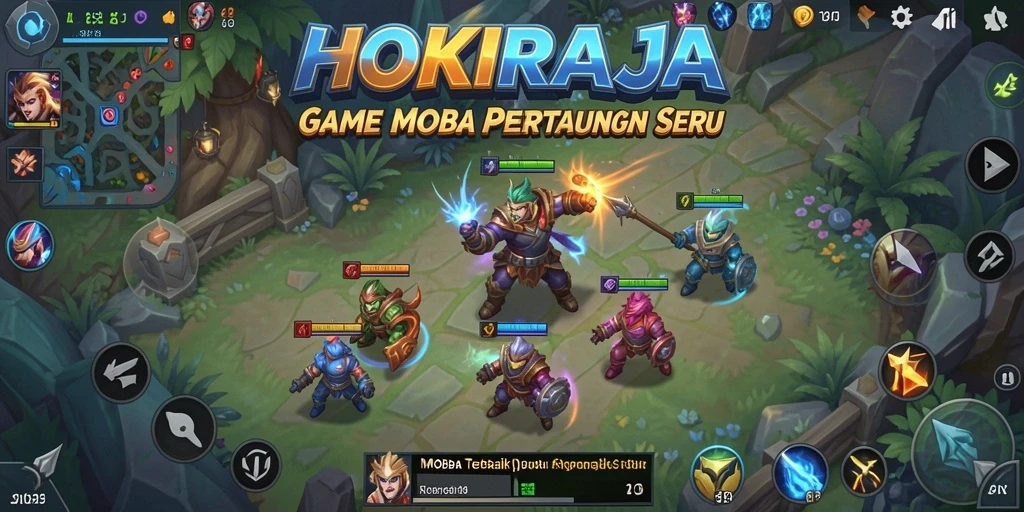 Gameplay HOKIRAJA dengan pertarungan tim yang strategis dan menarik.