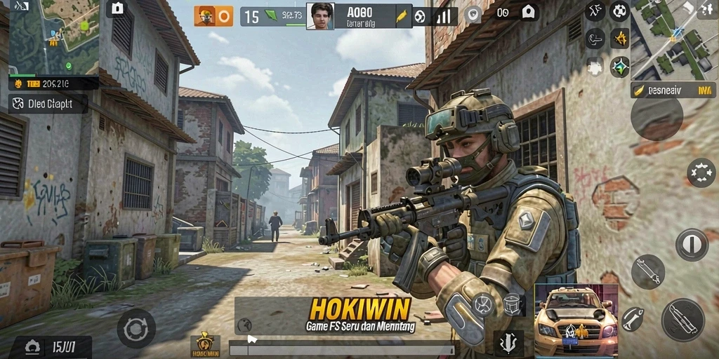 Screenshot menampilkan aksi seru dalam game FPS HOKIWIN.