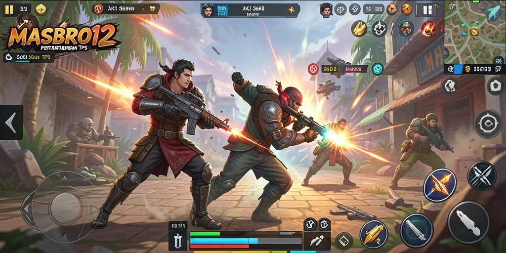 Tampilan gameplay seru dalam pertempuran TPS.