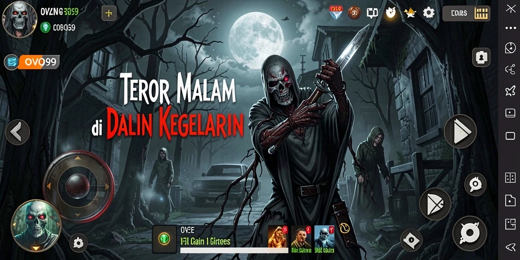Tampilan gameplay OVO99 dengan suasana horor yang mencekam.