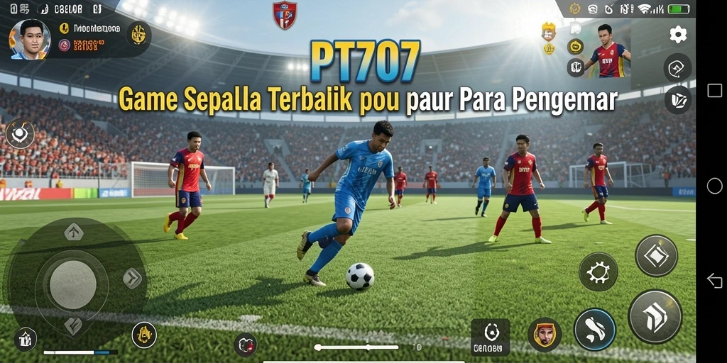 Tampilan gameplay PT707 dengan aksi sepak bola yang mendebarkan.