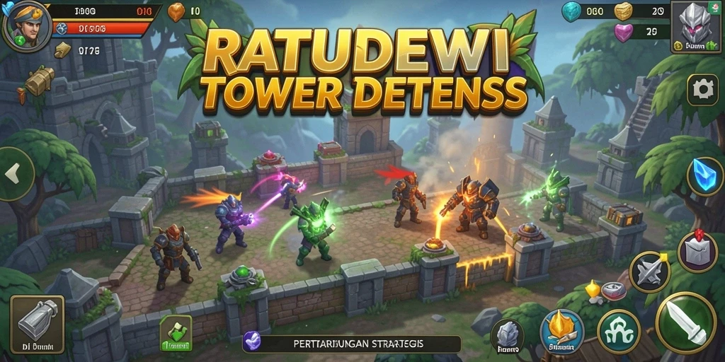 Tampilan screenshot gameplay RATUDEWI saat melawan gelombang musuh yang intens.