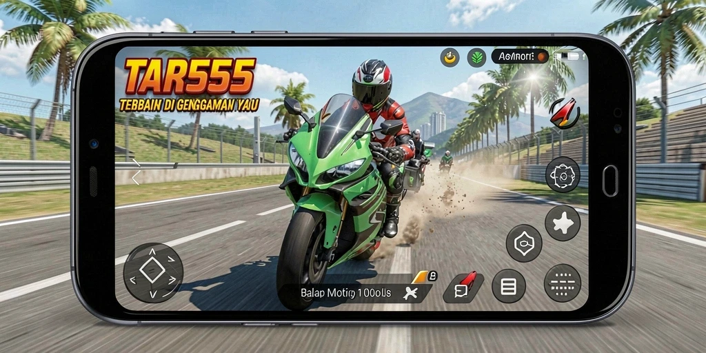 Tangkapan layar gameplay TAR555 dengan motor balap yang cepat.